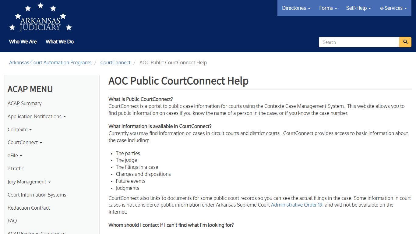 AOC Public CourtConnect Help | Arkansas Judiciary
